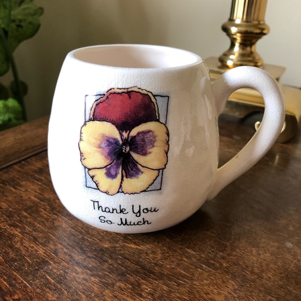 Thank you mug w/ pansies.